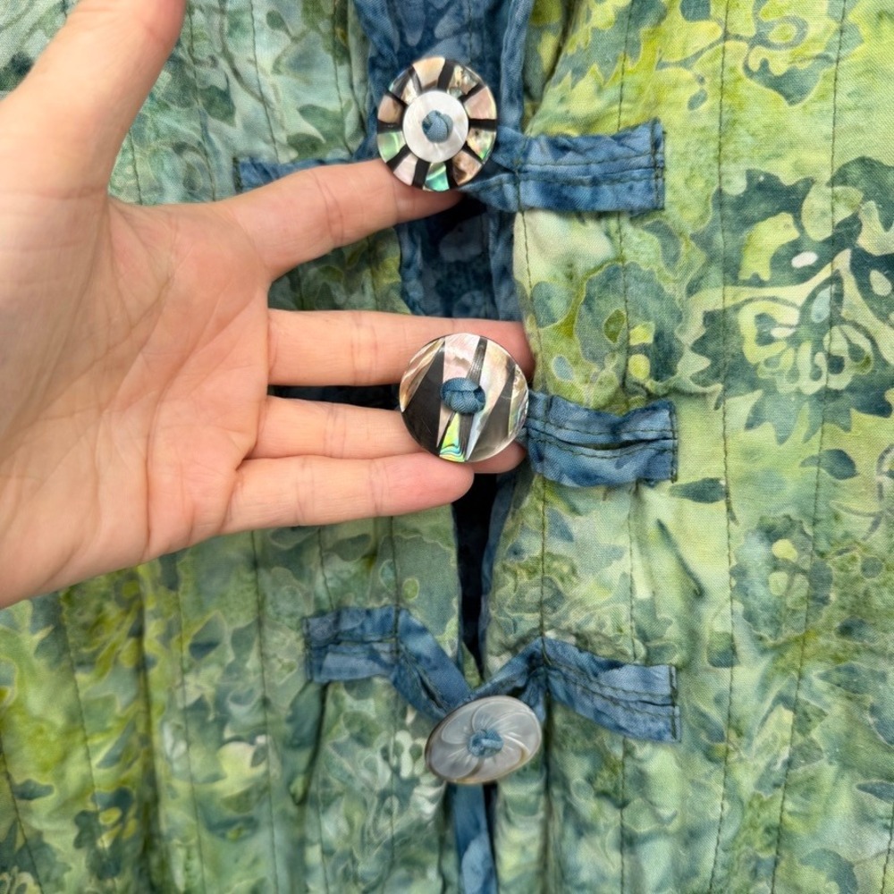 Frivolous by La Blend Reversible Quilted Batik Jacket Green Blue Floral Boho LG - Picture 6 of 13